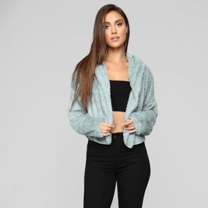 Fashion Nova Blue Furry Cozy Hooded Jacket